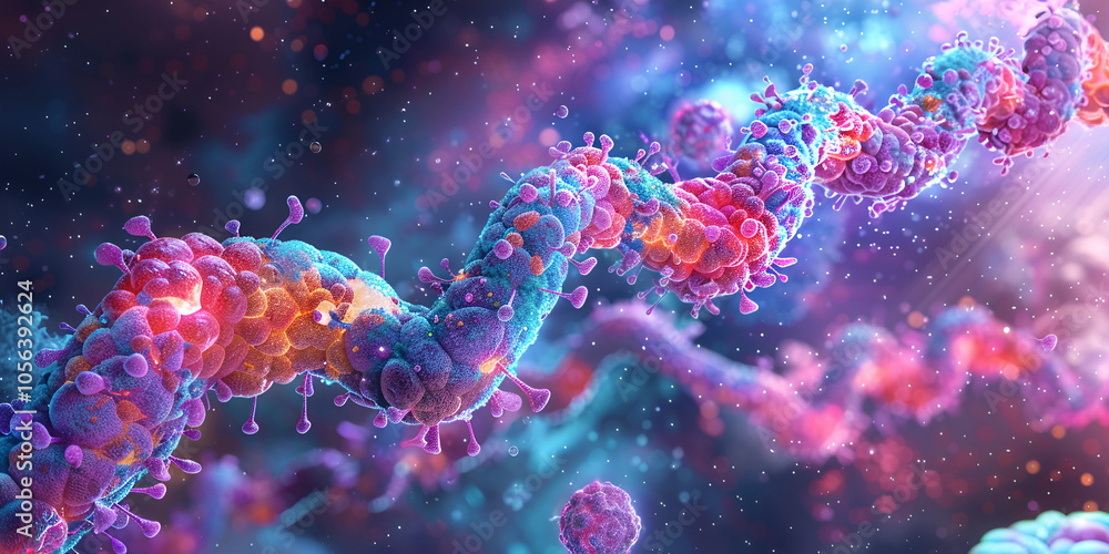 Fototapeta premium Visualization of Molecular Biology with Cellular Particles 