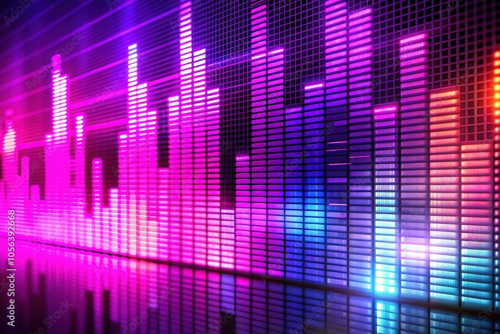 Immerse yourself in a vibrant neon spectrum, as the music transforms into a panoramic equalizer. Immerse yourself in a vibrant neon spectrum, as the music transforms into a panoramic equalizer.