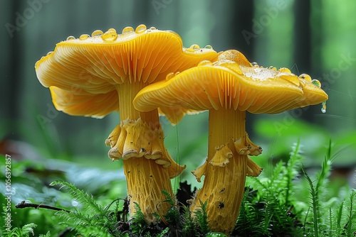 Two Yellow Psychedelic Mushrooms in Forest Macro Photography