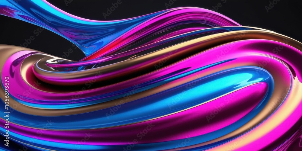 Abstract swirling shapes, vibrant metallic colors, blue pink gold, fluid motion, smooth curves, glossy reflective surfaces, dynamic composition, futuristic design, 3D rendering, high contrast, digital Abstract swirling shapes, vibrant metallic colors, blue pink gold, fluid motion, smooth curves, glossy reflective surfaces, dynamic composition, futuristic design, 3D rendering, high contrast, digital