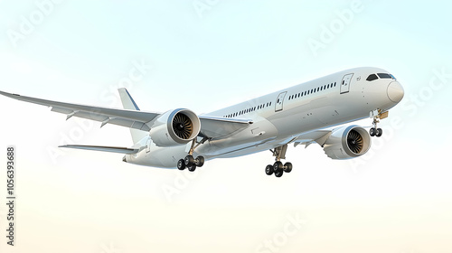 White Airplane Landing 3D Illustration