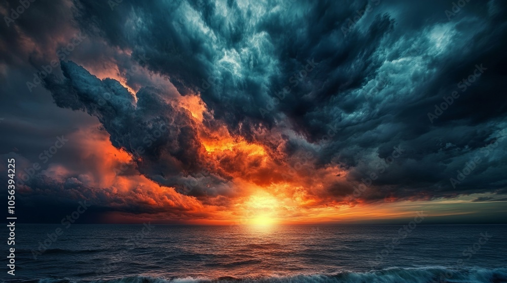 Dark, threatening clouds form in the sky over the ocean. generative ai Dark, threatening clouds form in the sky over the ocean. generative ai