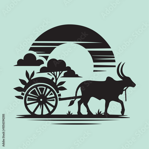 Bullock Cart logo vector, Bullock Cart vector illustration vector black and white