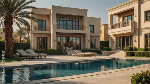 Wallpaper Mural Luxurious villa with a pool and palm trees in a serene setting. Torontodigital.ca