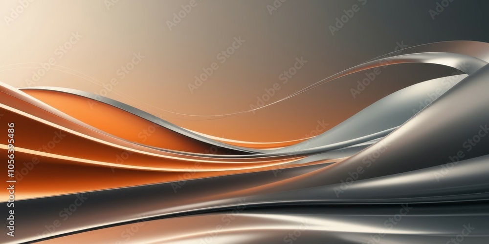 Abstract waves, fluid metallic curves, orange and gray tones, smooth surfaces, dynamic shapes, futuristic design, sleek texture, minimalist composition, 3D rendering, glossy finish, sunset-inspired co Abstract waves, fluid metallic curves, orange and gray tones, smooth surfaces, dynamic shapes, futuristic design, sleek texture, minimalist composition, 3D rendering, glossy finish, sunset-inspired co