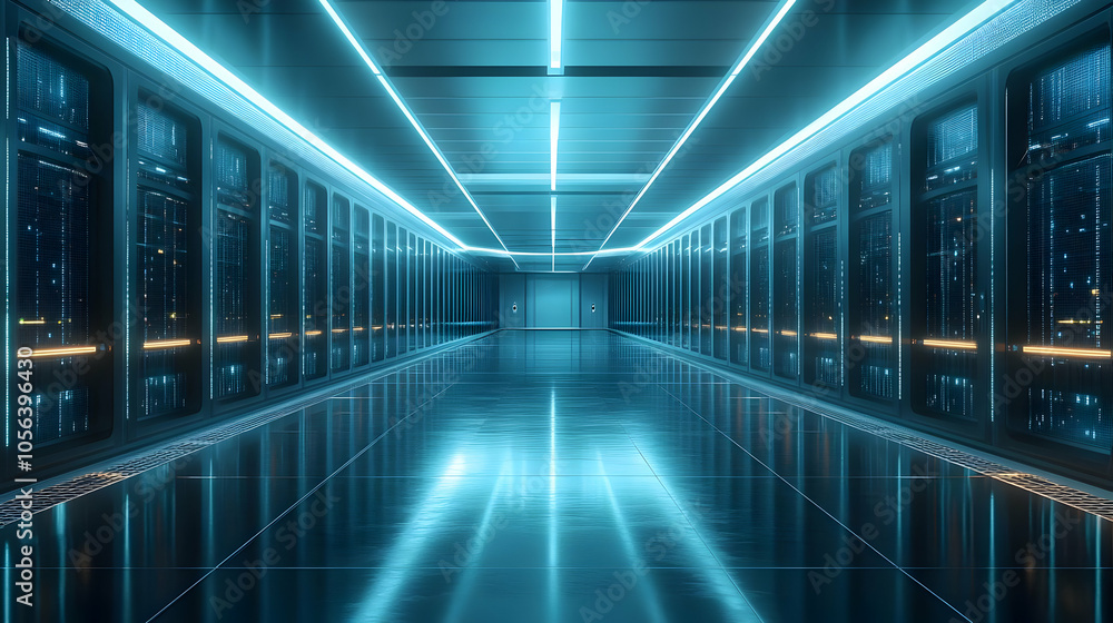 Futuristic Server Room Corridor 3D Illustration Futuristic Server Room Corridor 3D Illustration