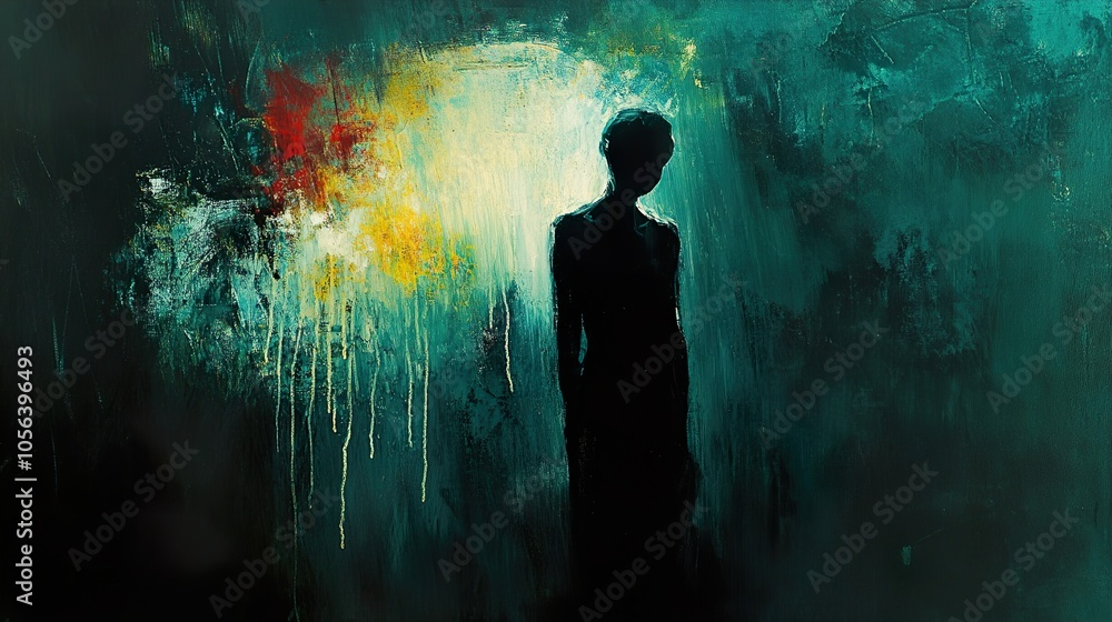 Fototapeta premium Abstract Silhouette Painting: Woman in Dark Green