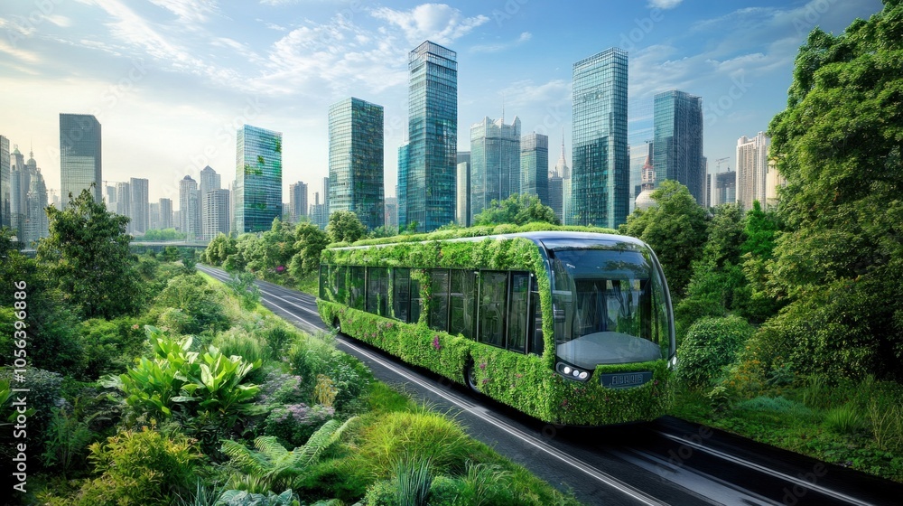 Naklejka premium photograph of Transportation ideas towards nature conservation Reduce carbon emissions and build sustainable cities for a green future.