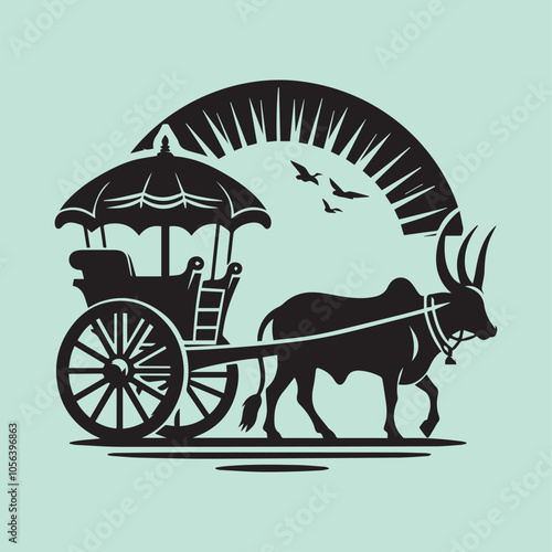 Bullock Cart logo vector, Bullock Cart vector illustration vector black and white