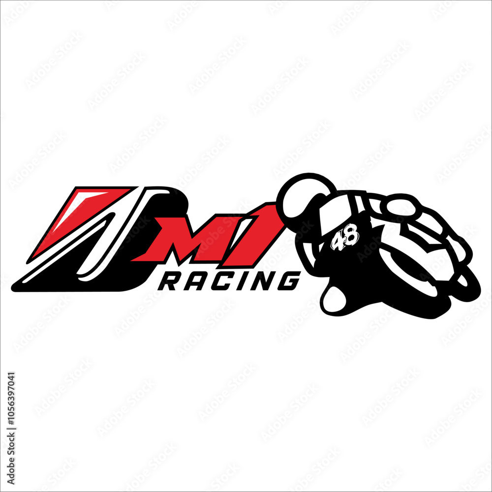 GP motorcycle illustration with DM1 Racing written on white background. This can be used as graphic design GP motorcycle illustration with DM1 Racing written on white background. This can be used as graphic design