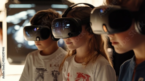 Scene of Gen Alpha children exploring augmented reality games, emphasizing their digitally immersive entertainment photo