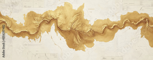 A gold and white line that is curved and has a lot of detail. It looks like a map of a river