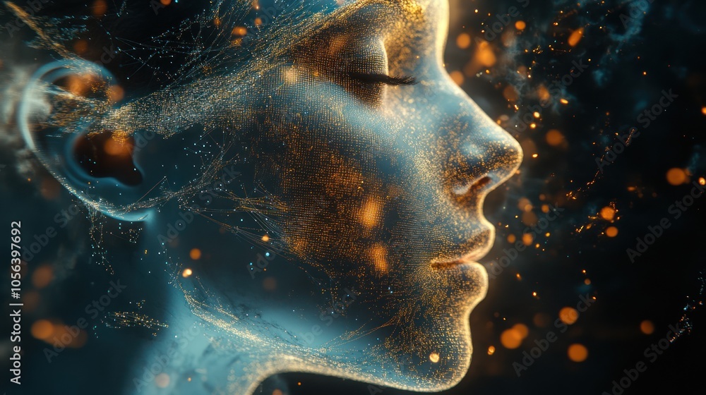 Digital Portrait of a Woman with Glowing Particles Digital Portrait of a Woman with Glowing Particles