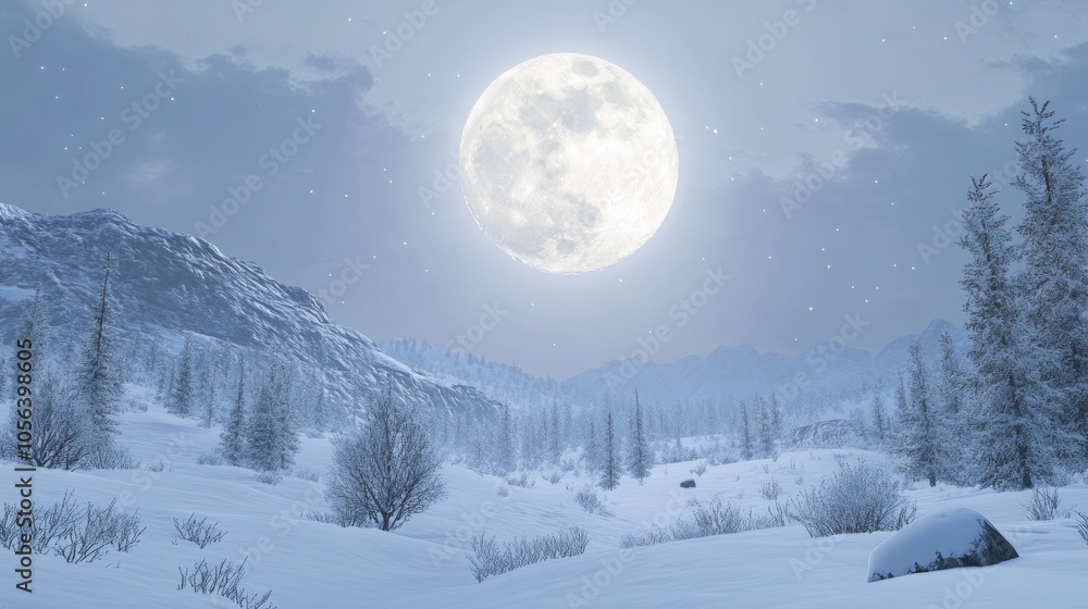 Full moon shining brightly over a snow covered landscape during winter generative ai Full moon shining brightly over a snow covered landscape during winter generative ai