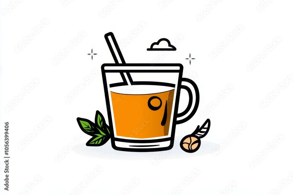 Obraz premium Simple line art of an iced coffee cup with straw, capturing the refreshing and stylish vibe of a summer day, symbolizing calm and lightness