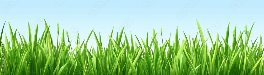 A vibrant patch of green grass against a clear blue sky, symbolizing nature and freshness. A vibrant patch of green grass against a clear blue sky, symbolizing nature and freshness.