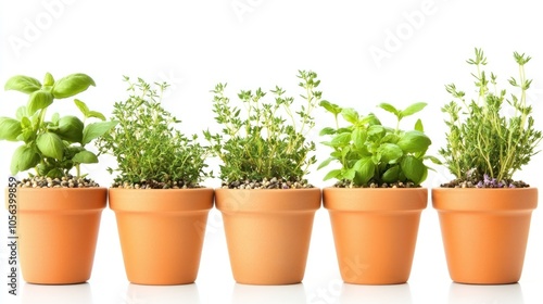 A row of potted herbs showcasing basil, thyme, and other varieties for culinary use.