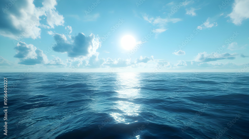 Fototapeta premium Sea Background with Blue Sky and Sun