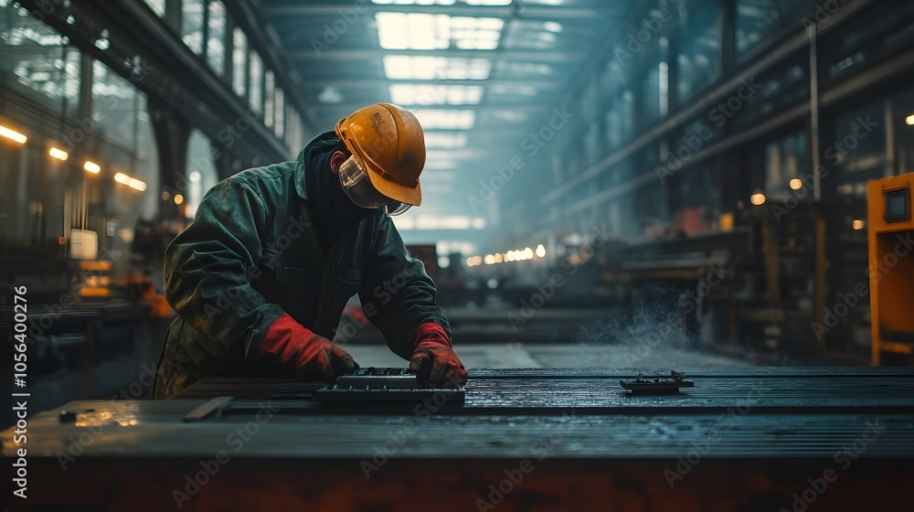 Industrial factory employee working in metal manufacturing industry. Industrial factory employee working in metal manufacturing industry.