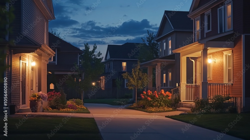 Obraz premium Inviting Residential Neighborhood with Bright Lighting