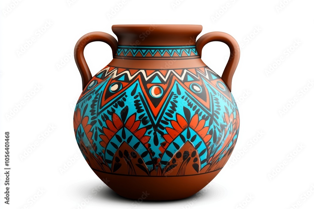a 2D cartoon illustration of a clay pot with painted abstract designs creative and colorful white background a 2D cartoon illustration of a clay pot with painted abstract designs creative and colorful white background