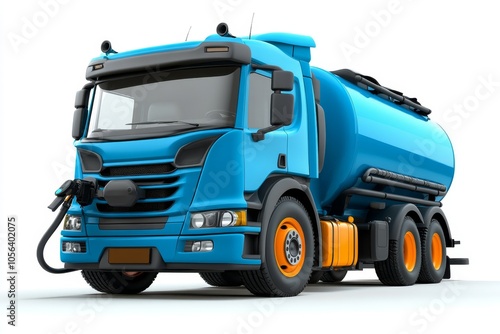 a 2D cartoon illustration of a fuel tanker refueling at a station essential and busy white background