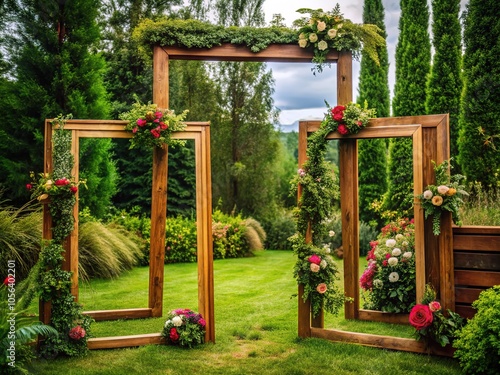 Rustic Wedding Backdrop - Wooden Frames & Greenery