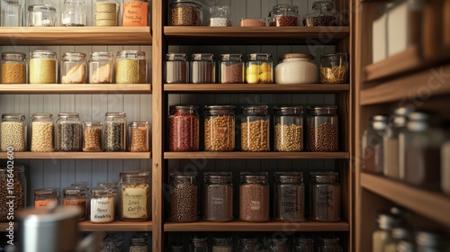 Organized Pantry with Glass Jars