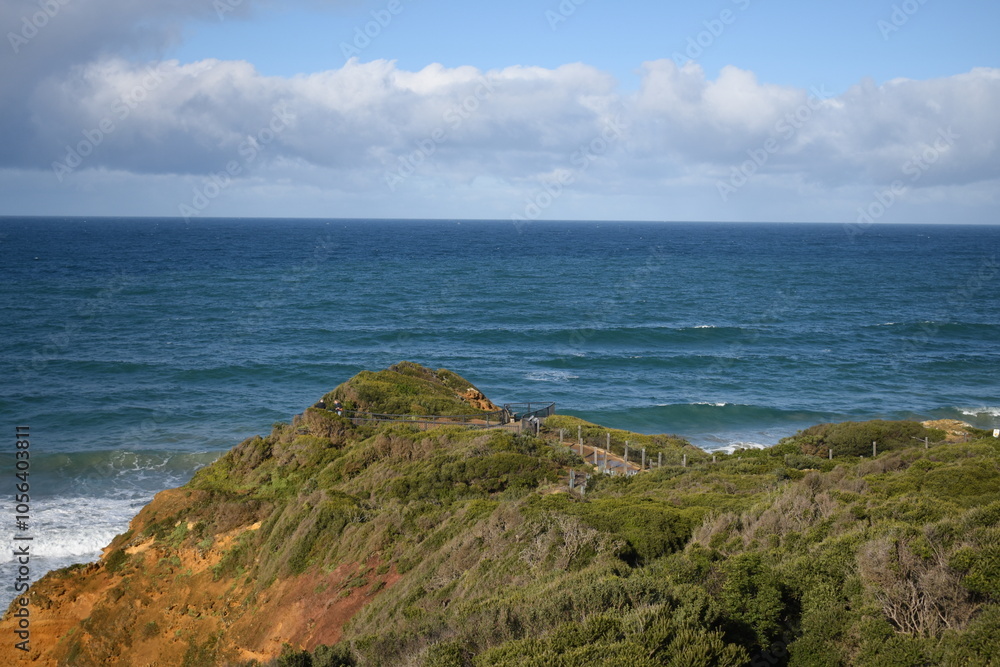 Ridgeline on Hill with Ocean and Blue Sky Background Ridgeline on Hill with Ocean and Blue Sky Background