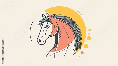 Stylized horse illustration with a sun-like background. photo