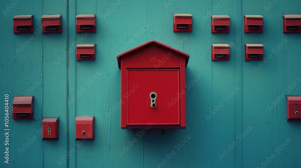 Red Mailboxes on Teal Wall Red Mailboxes on Teal Wall