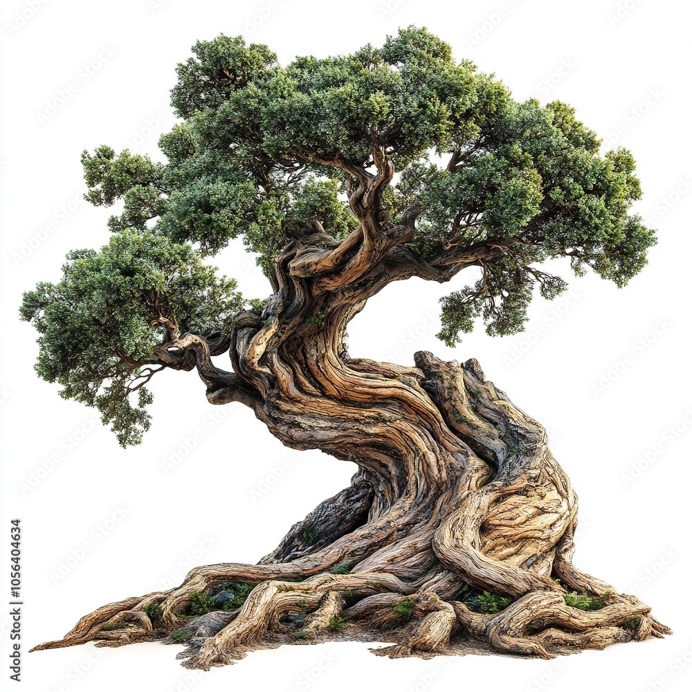Large old tree with gnarled roots and twisted branches, cut out isolated on white a background Large old tree with gnarled roots and twisted branches, cut out isolated on white a background
