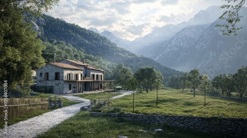 Wallpaper Mural Serene Countryside Landscape with Mountain View Torontodigital.ca