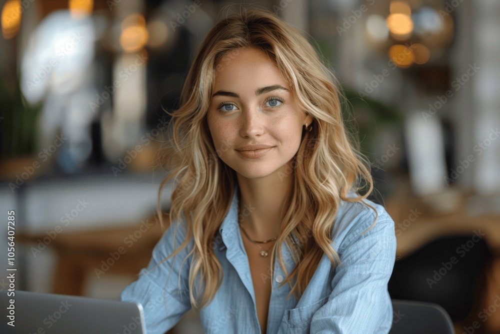 Confident Stylish Middle Aged Business Woman Smiling at Desk Working on Laptop in Modern Office Space Corporate Professional HR Manager