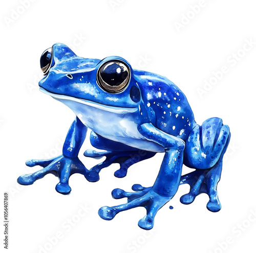 Watercolor cute blue frog clipart, on a white background.