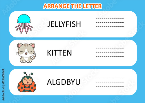 arrange the letter in order. worksheet for kids