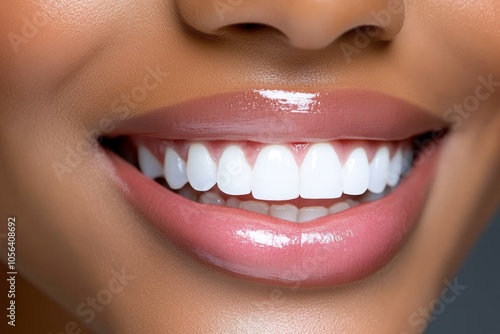 Close-up of a personâ€™s bright smile while introducing themselves at a party, capturing the confidence and warmth of a memorable first impression, symbolizing friendliness and confidence photo