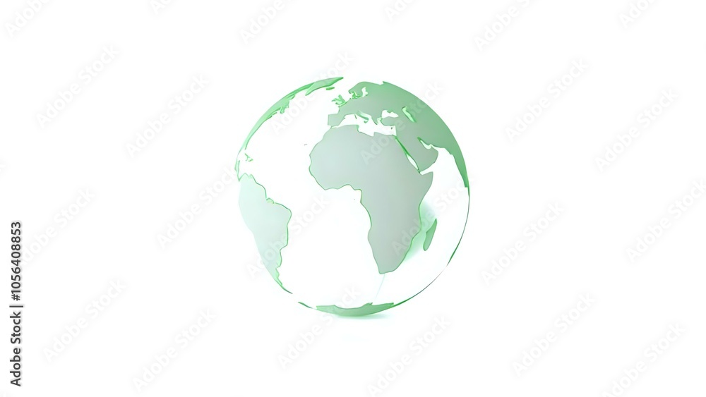 Fototapeta premium Earth Globe with Green Outline on White Background