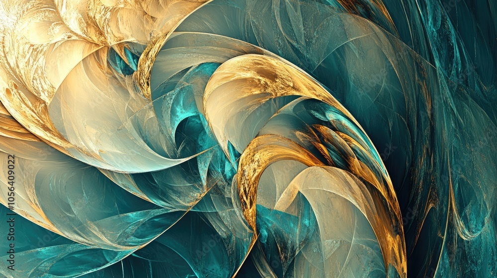 Naklejka premium Gold and teal abstract design with surreal elements, symbolizing luxury and sophistication in a captivating visual
