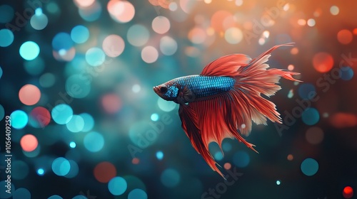 Betta Fish with Colorful Bokeh Background photo