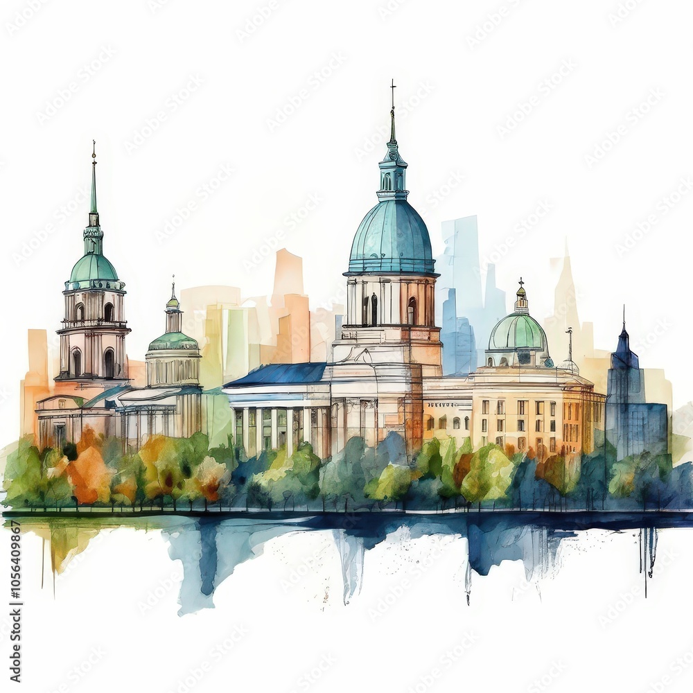 the AI Image Generator, building and church water color the AI Image Generator, building and church water color