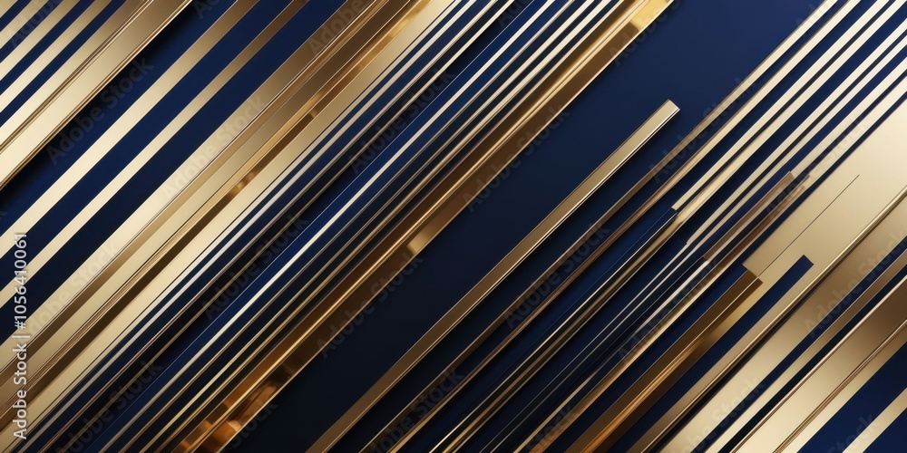 Obraz premium Diagonal stripes, gold and navy blue, metallic sheen, luxurious texture, abstract geometric pattern, high contrast, sleek modern design, reflective surface, minimalist elegance, corporate background, 