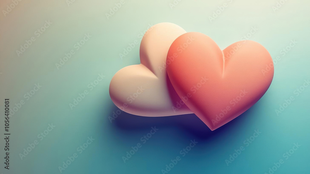 Two soft, pastel-colored hearts (pink and white) are placed side by side against a gentle blue background, symbolizing love and affection. Two soft, pastel-colored hearts (pink and white) are placed side by side against a gentle blue background, symbolizing love and affection.