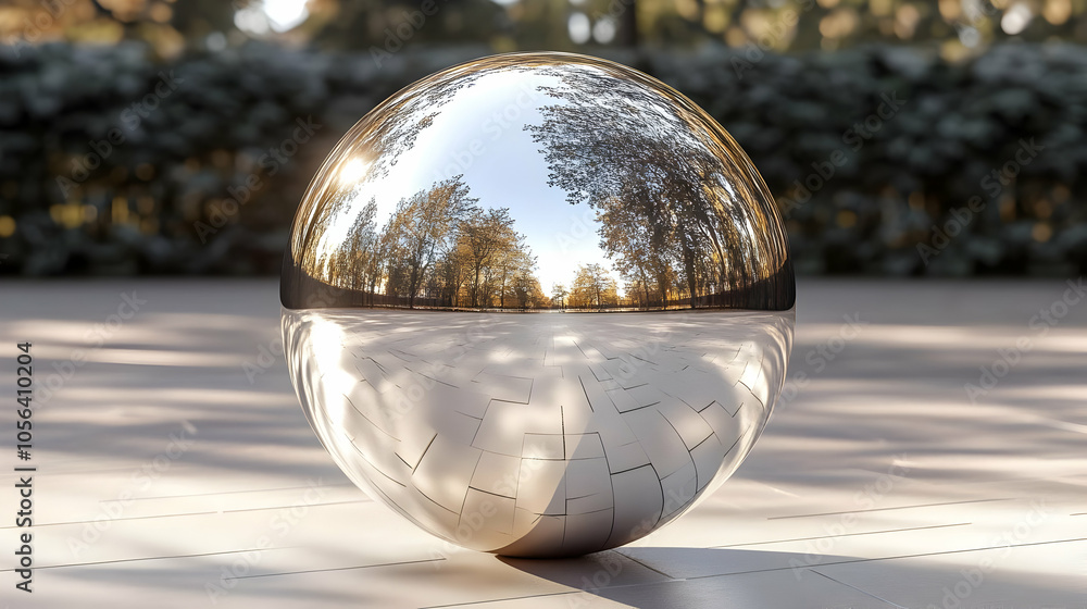 Reflective Sphere 3D Illustration of an Autumn Park Reflective Sphere 3D Illustration of an Autumn Park