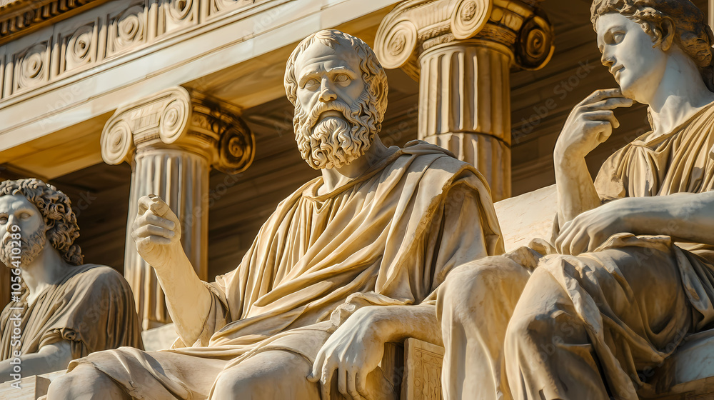 Obraz premium Plato a prominent figure in ancient greek philosophy is known for sculpture. concept plato, philosophy, ancient greece, sculpture, prominent figure. Greek Symposium. Illustration