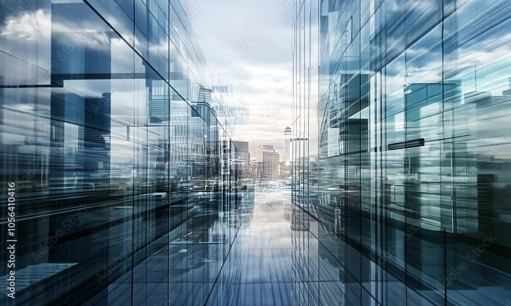 Modern Cityscape Through Glass Walls Modern Cityscape Through Glass Walls