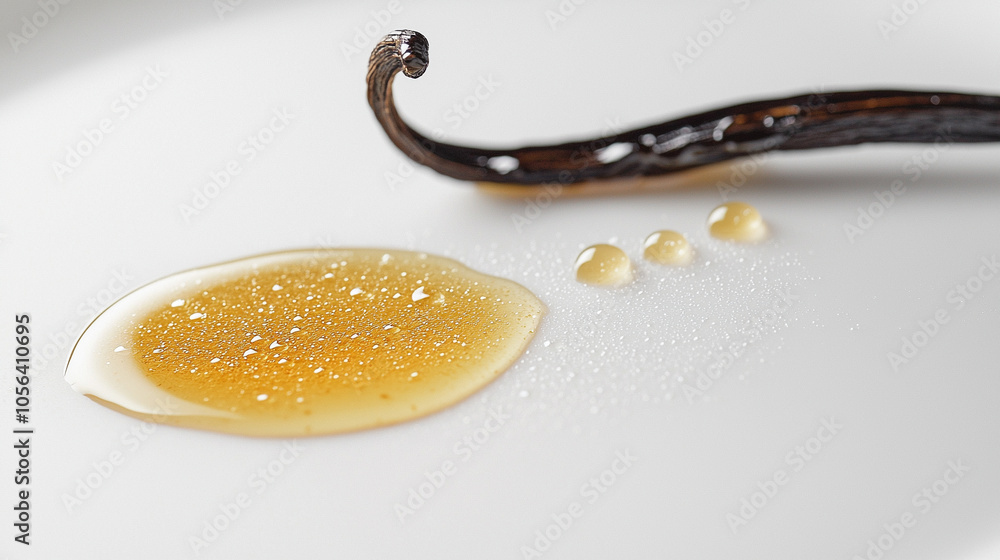 Fototapeta premium Vanilla Bean with Drops of Extract on White Background