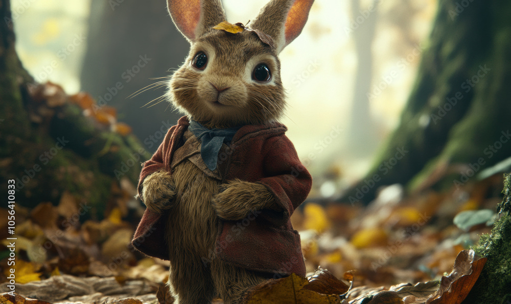 Obraz premium curious rabbit stands in forest, looking at camera with playful expression