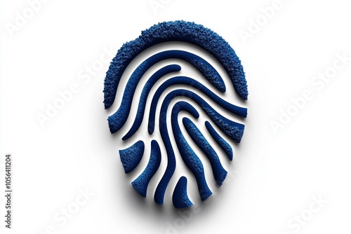 Flat 2D depiction of a fingerprint lifted with powder, with focused details capturing the significance of physical evidence on a white background, symbolizing simplicity and identification photo