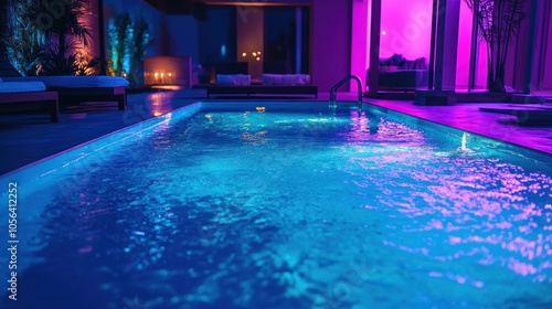 Swimming Pool Under Colorful Lights